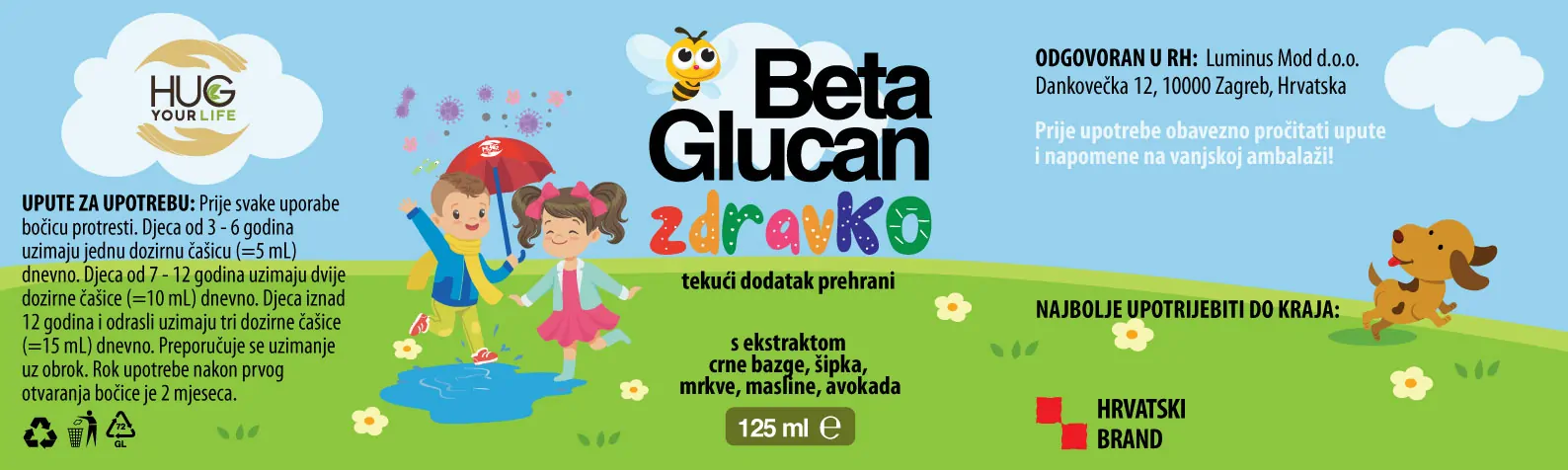 Etiketa Hug Your Life Beta Glukan ZdravKO dodatka prehrani