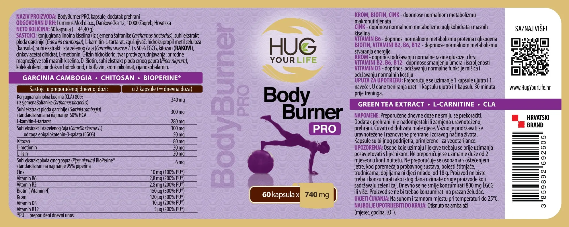 Etiketa Hug Your Life Body Burner PRO dodatka prehrani