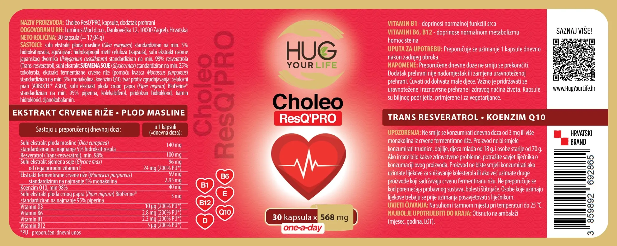 Etiketa Hug Your Life Chole ResQ'PRO dodatka prehrani