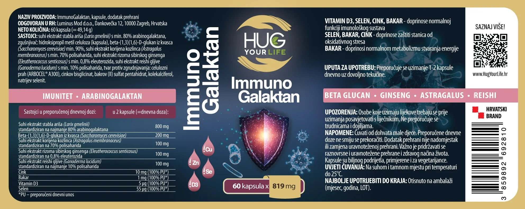 Etiketa Hug Your Life Imuno Galaktan dodatka prehrani
