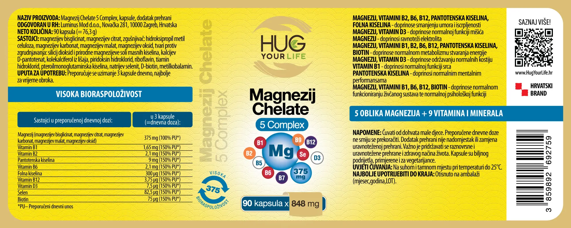 Hug Your Life Magnezij Chelate 5 Complex
