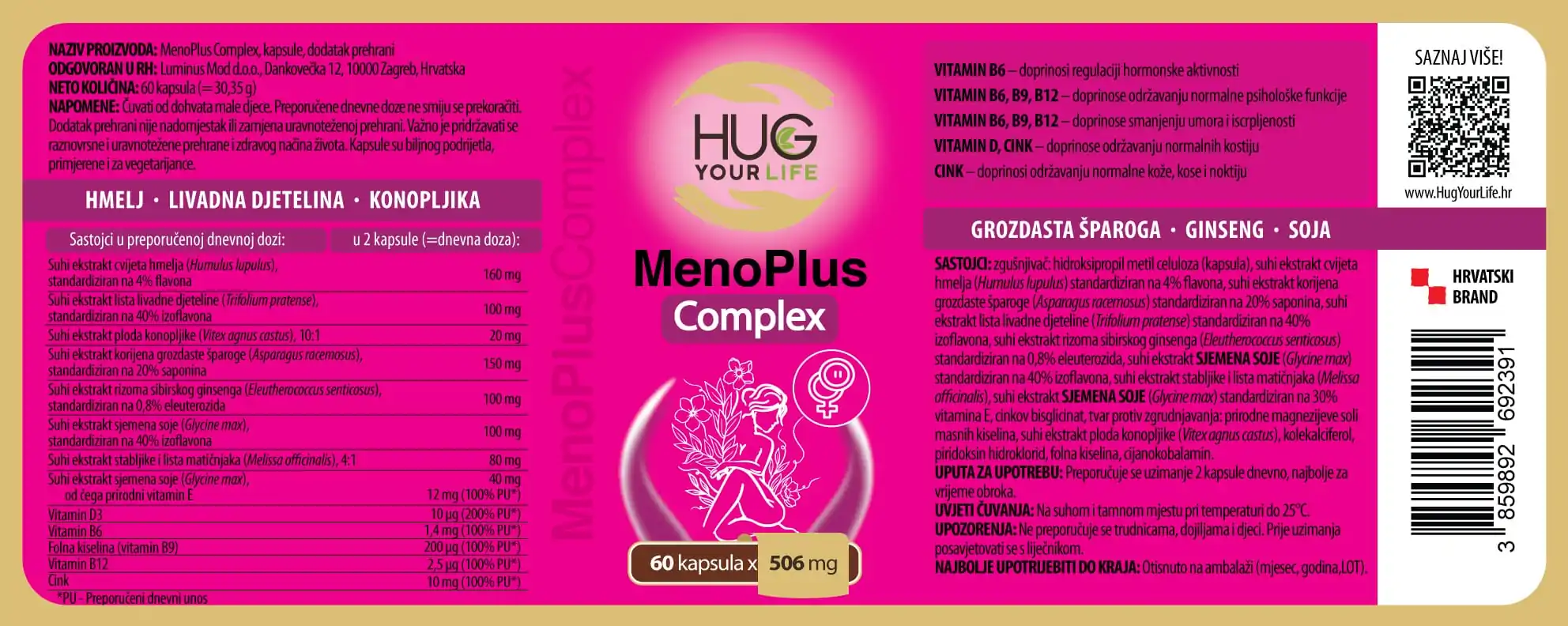 Etiketa Hug Your Life MenoPlus Complex dodatka prehrani